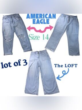 Lot of 3 Women’s Size 14 Jeans Bundle American Eagle & LOFT